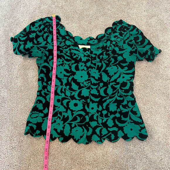 Maeve by Anthropologie Short Sleeve Women's Blouse Green and Black Size 2 - Picture 5 of 8
